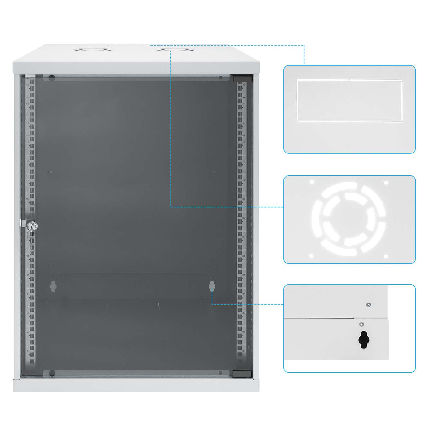 19" Netzwerk-Wandverteiler, Basic Line, 15 HE, 560 mm Tiefe, grau Image 9