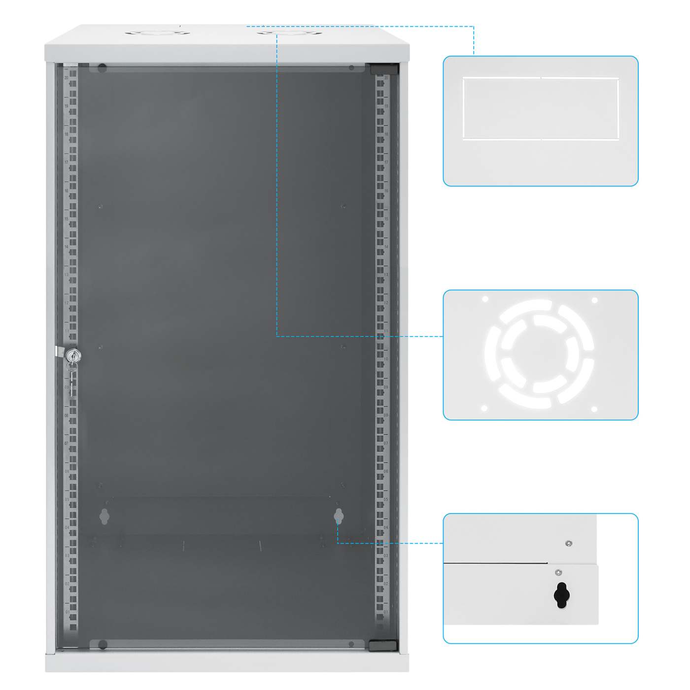 19" Netzwerk-Wandverteiler, Basic Line, 20 HE, 400 mm Tiefe, grau Image 9