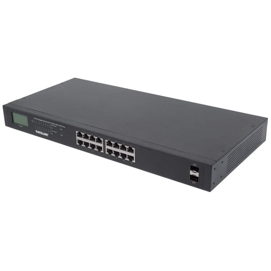 16-Port Gigabit Ethernet PoE+ Switch mit 2 SFP-Ports und LCD-Anzeige Image 1