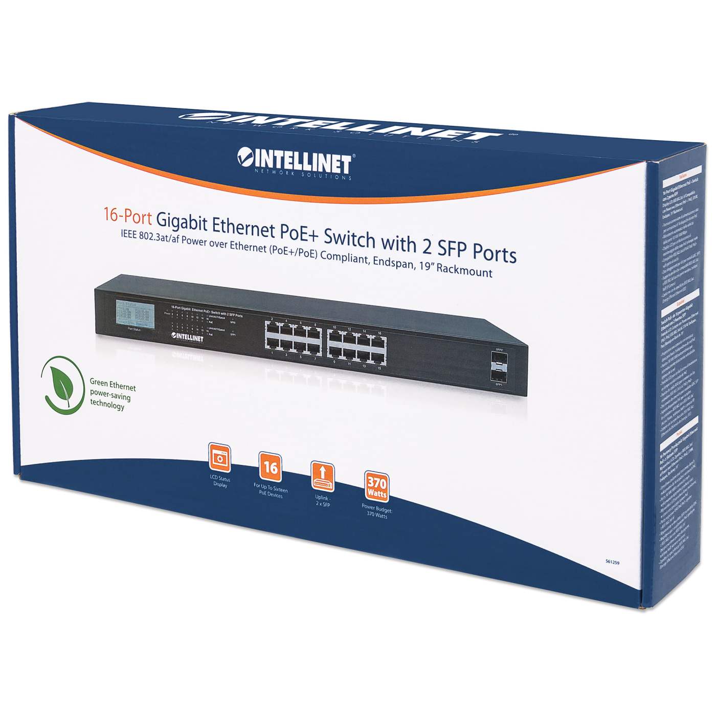 16-Port Gigabit Ethernet PoE+ Switch mit 2 SFP-Ports und LCD-Anzeige Packaging Image 2