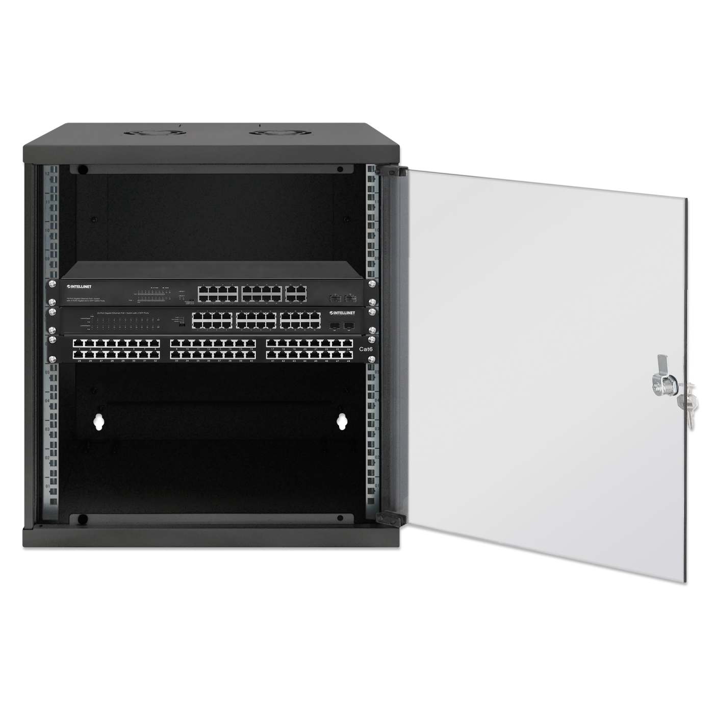 19" Netzwerk-Wandverteiler, Basic Line, 12 HE, 400 mm Tiefe, schwarz Image 4