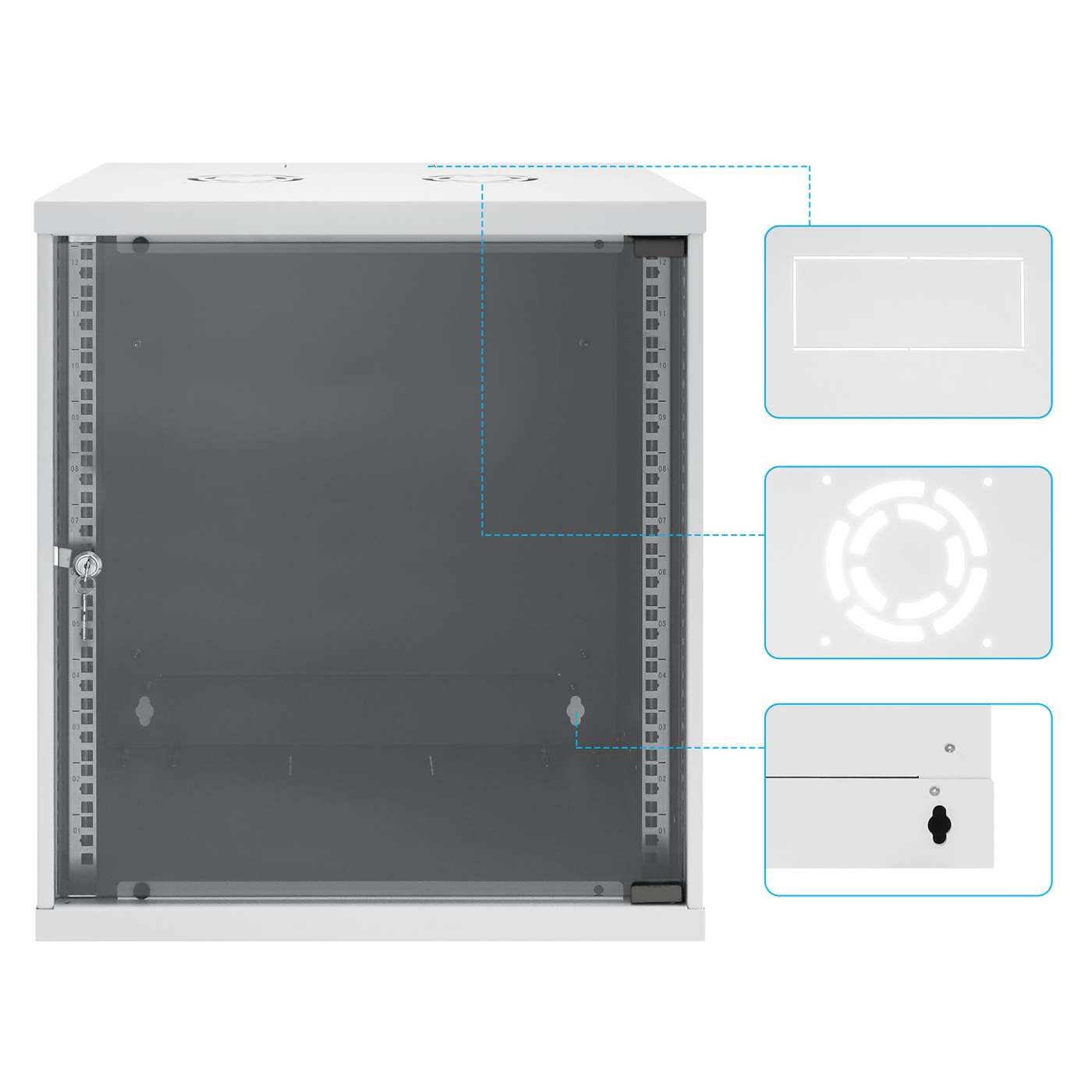 19" Netzwerk-Wandverteiler, Basic Line, 12 HE, 400 mm Tiefe, grau Image 9