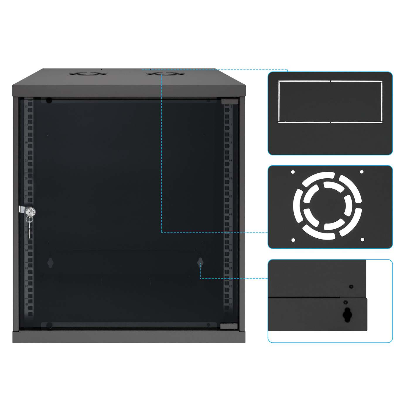 19" Netzwerk-Wandverteiler, Basic Line, 12 HE, 560 mm Tiefe, schwarz Image 9