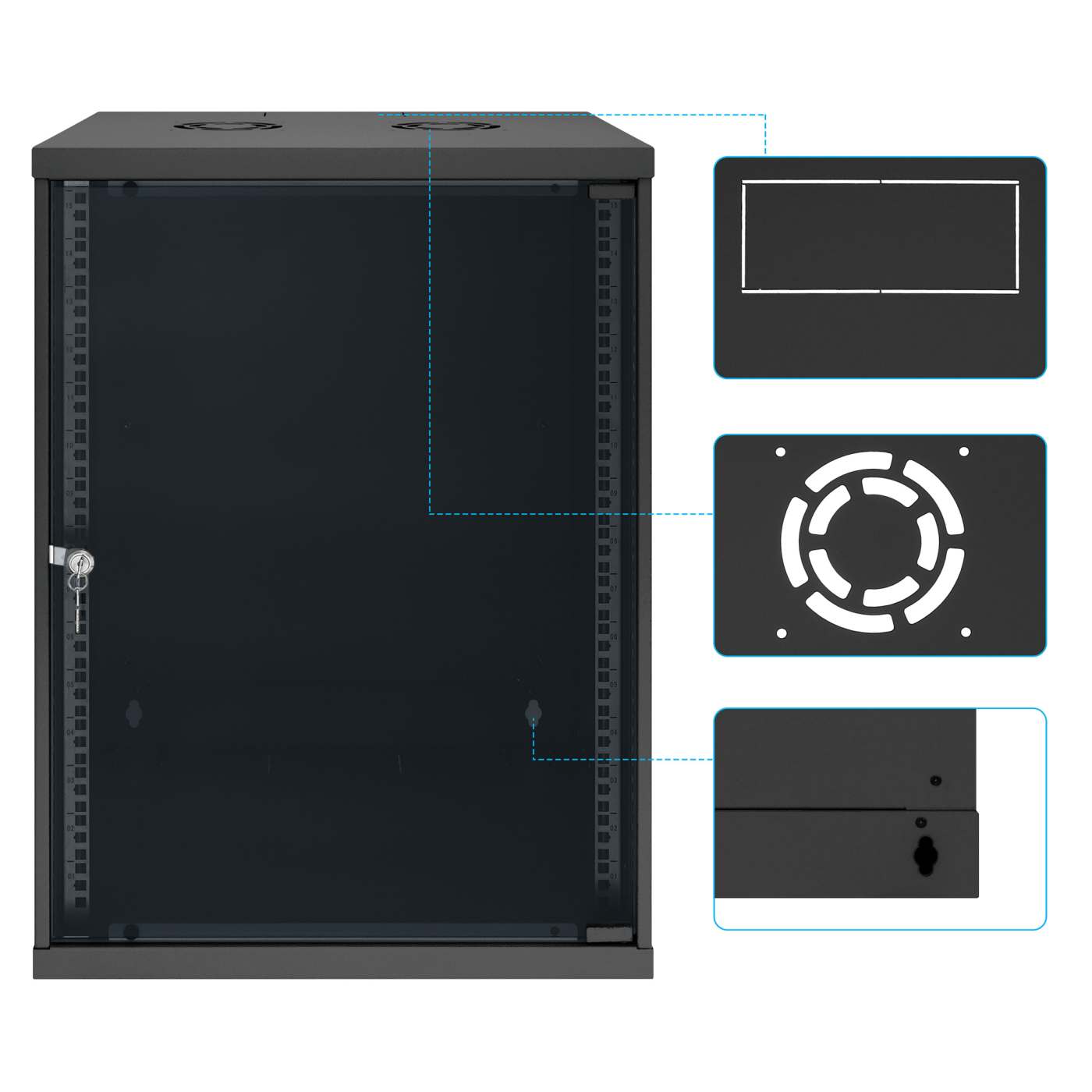 19" Netzwerk-Wandverteiler, Basic Line, 15 HE, 400 mm Tiefe, schwarz Image 9
