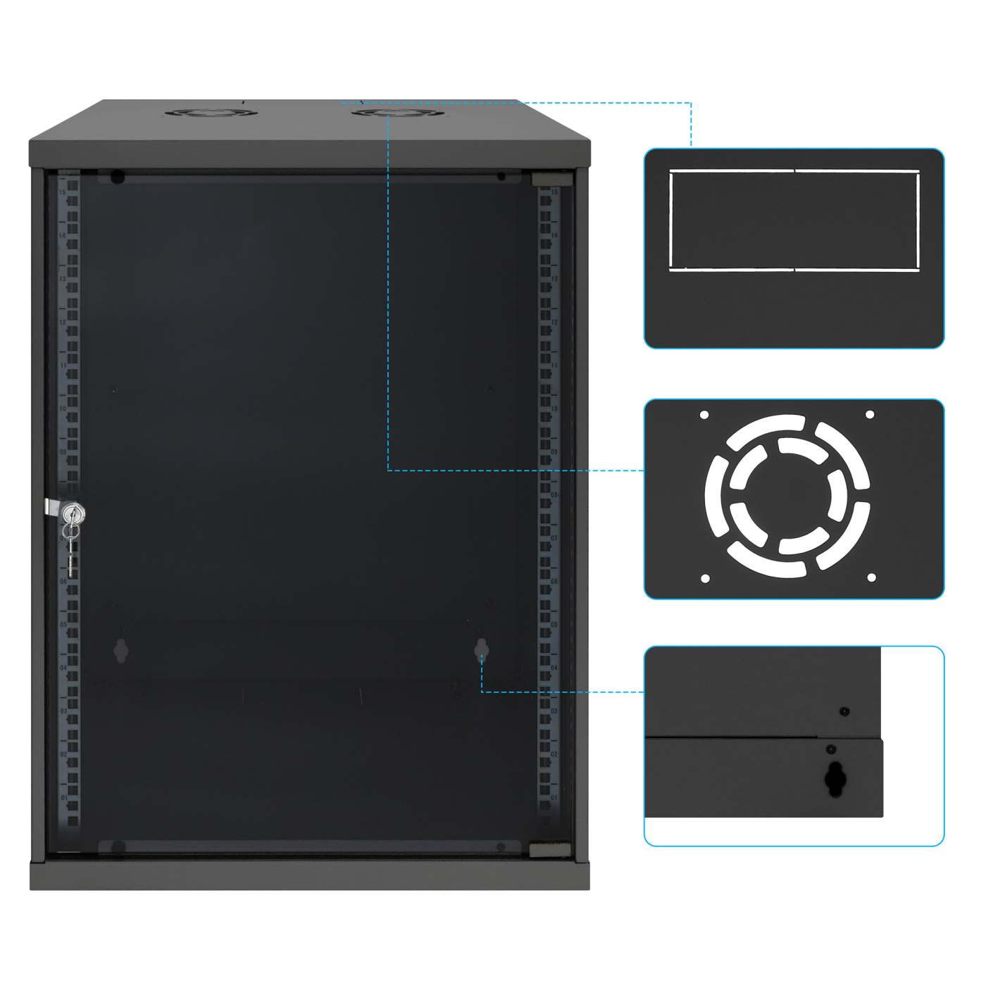 19" Netzwerk-Wandverteiler, Basic Line, 15 HE, 560 mm Tiefe, schwarz Image 9