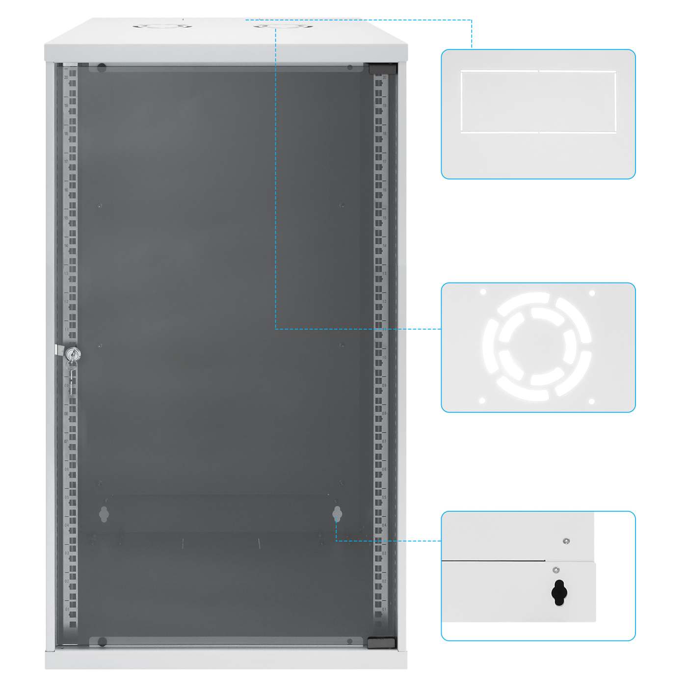 19" Netzwerk-Wandverteiler, Basic Line, 20 HE, 560 mm Tiefe, grau Image 9
