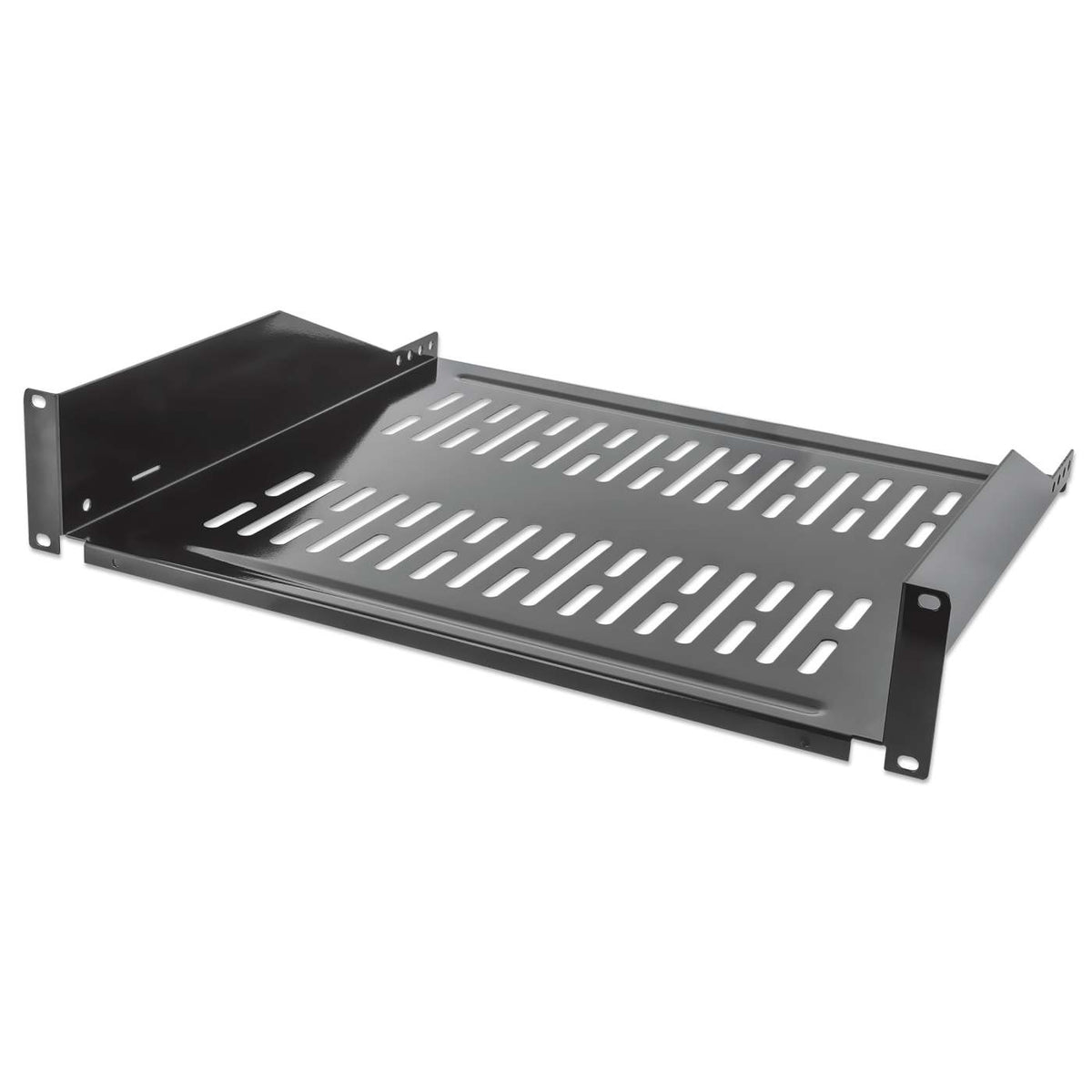 19" Fachboden zur Frontmontage, 2 HE, 400 mm Tiefe, schwarz Image 1