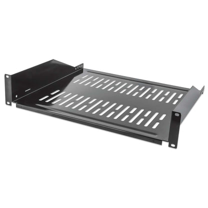 19" Fachboden zur Frontmontage, 2 HE, 400 mm Tiefe, schwarz Image 1