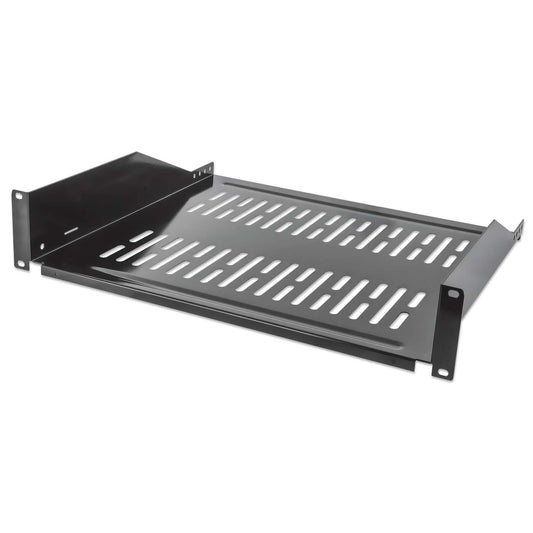 19" Fachboden zur Frontmontage, 2 HE, 400 mm Tiefe, schwarz Image 1