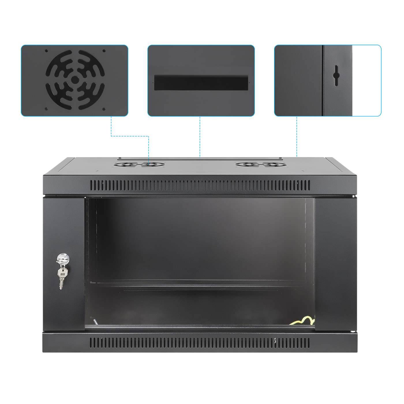 19" Netzwerk-Wandverteiler, werkzeuglose Montage, 6 HE, 450 mm Tiefe, schwarz Image 10