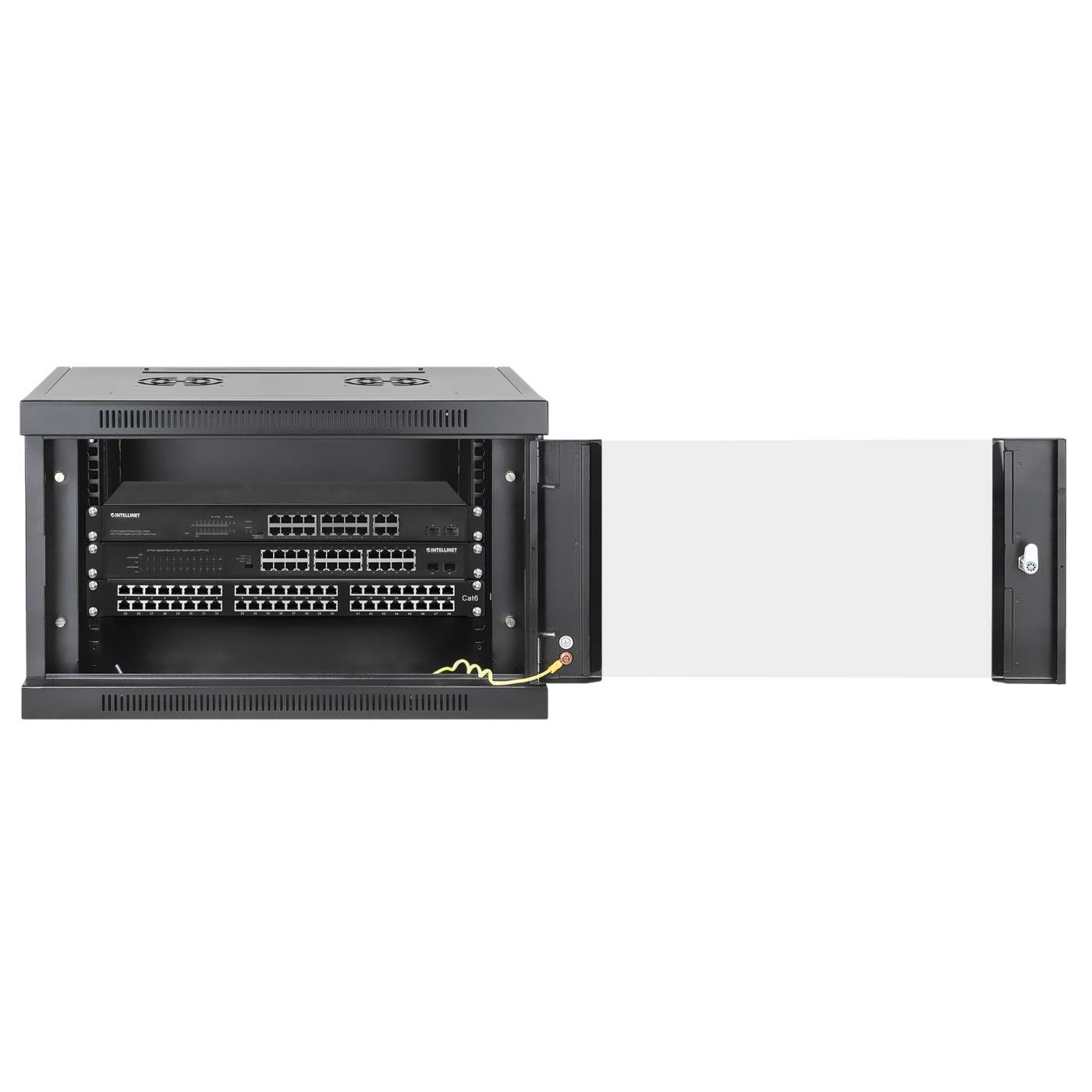 19" Netzwerk-Wandverteiler, werkzeuglose Montage, 6 HE, 450 mm Tiefe, schwarz Image 4