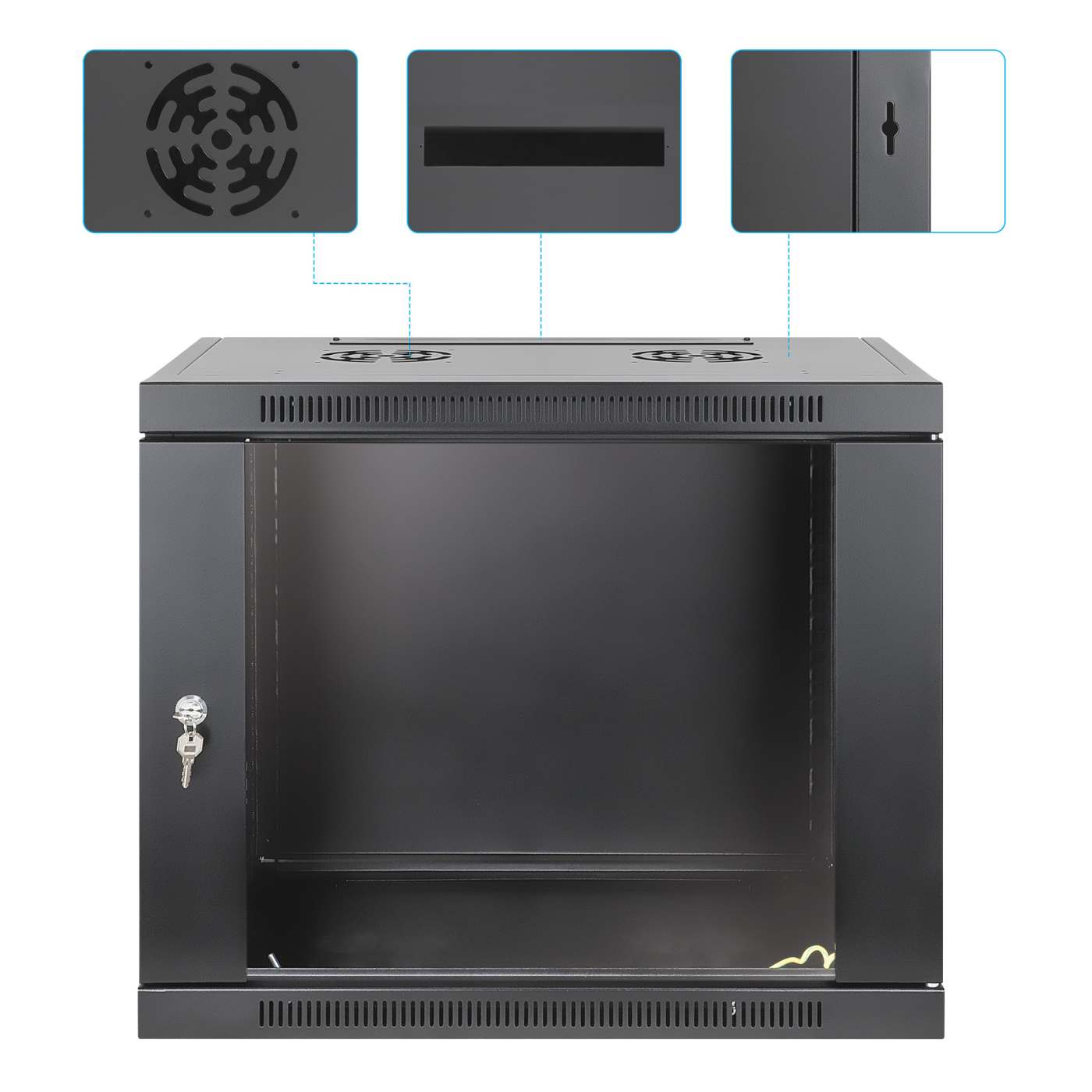 19" Netzwerk-Wandverteiler, werkzeuglose Montage, 9 HE, 450 mm Tiefe, schwarz Image 10