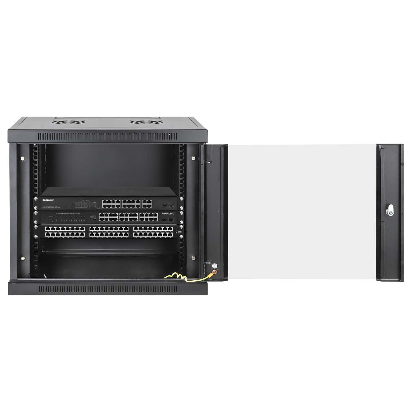19" Netzwerk-Wandverteiler, werkzeuglose Montage, 9 HE, 450 mm Tiefe, schwarz Image 4