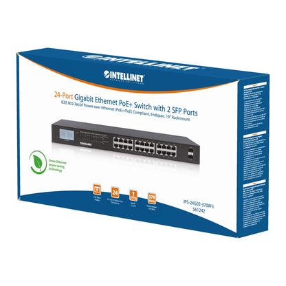 24-Port Gigabit Ethernet PoE+ Switch mit 2 SFP-Ports und LCD-Anzeige Packaging Image 2