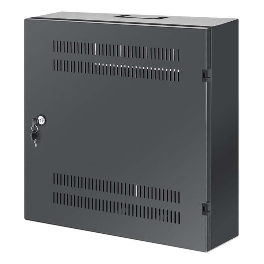 Flacher 19" Netzwerk-Wandverteiler mit Montageschienen 4 HE Horizontal und 2 HE Vertikal, schwarz Image 1