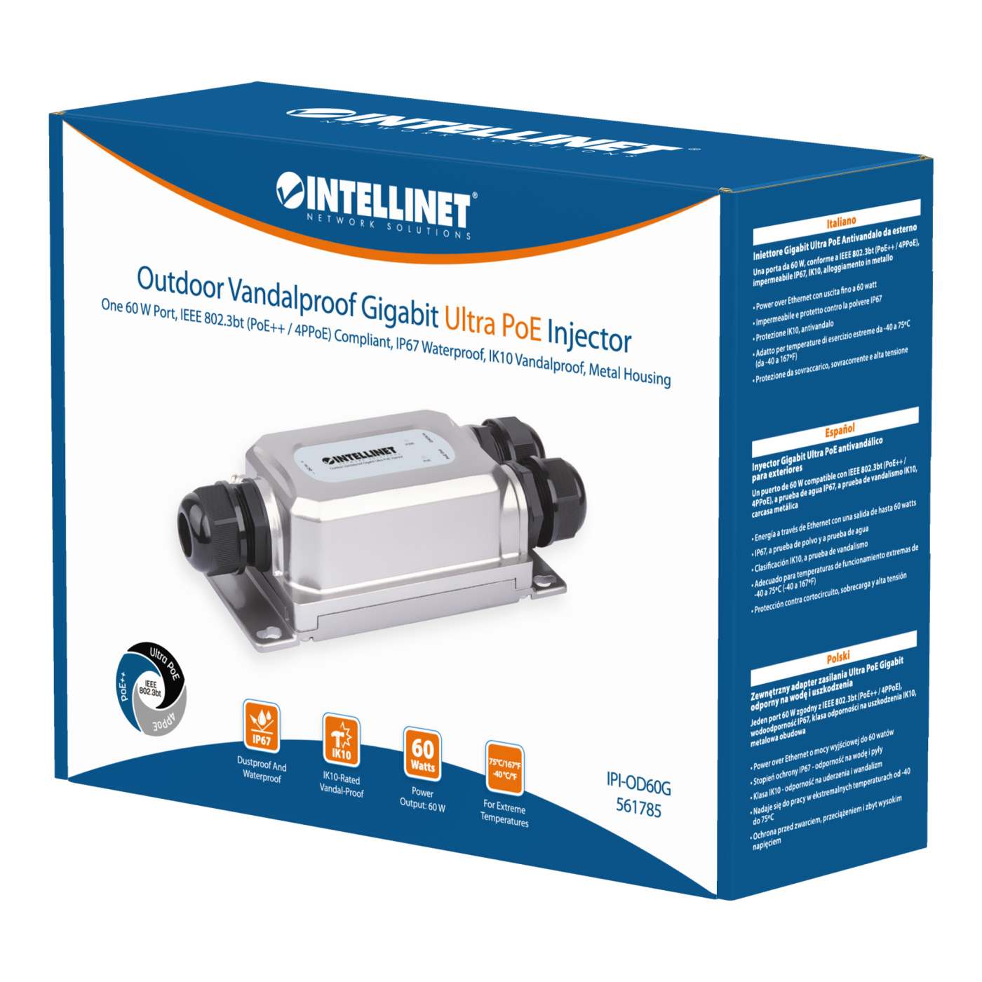 Outdoor Gigabit PoE++ Injektor mit Vandalismusschutz Packaging Image 2