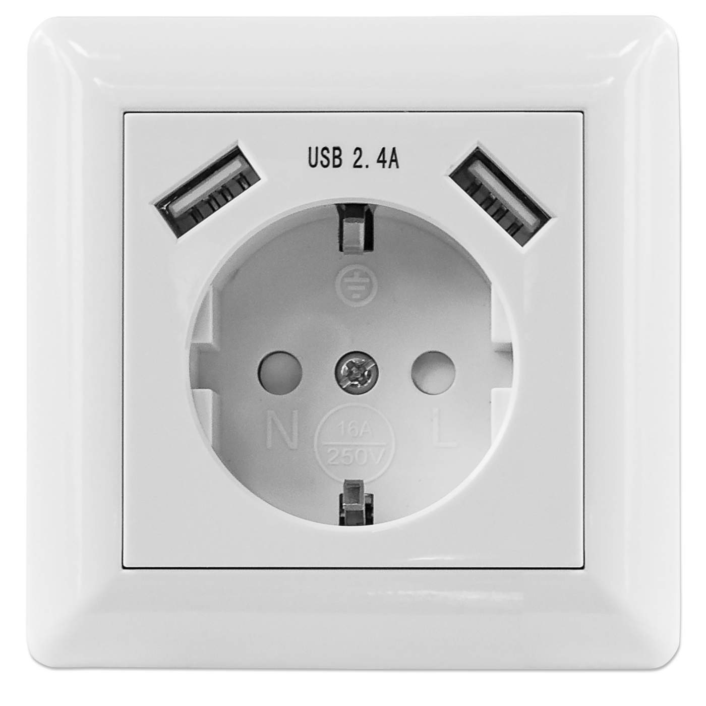 Wandsteckdose mit CEE 7/3-Buchse und zwei integrierten USB-A-Ladeports Image 1