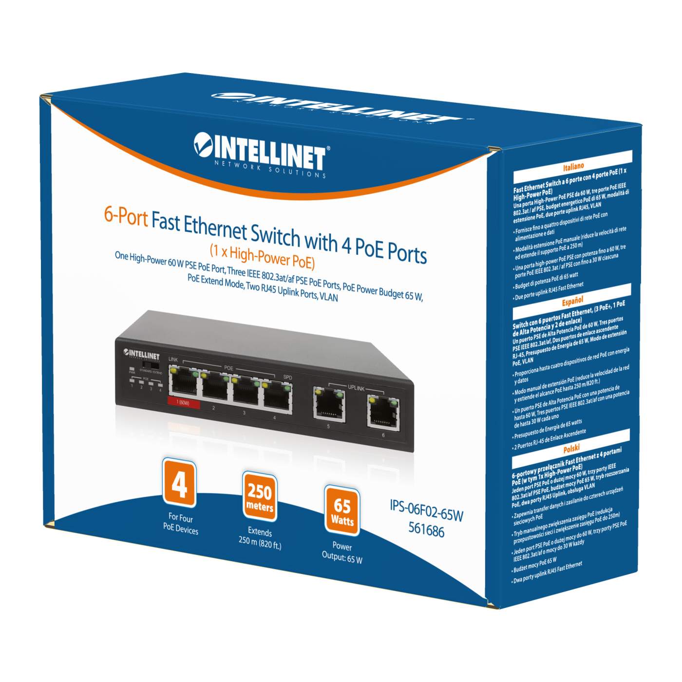 6-Port Fast Ethernet Switch mit 4 PoE-Ports (1 x High-Power PoE) Packaging Image 2