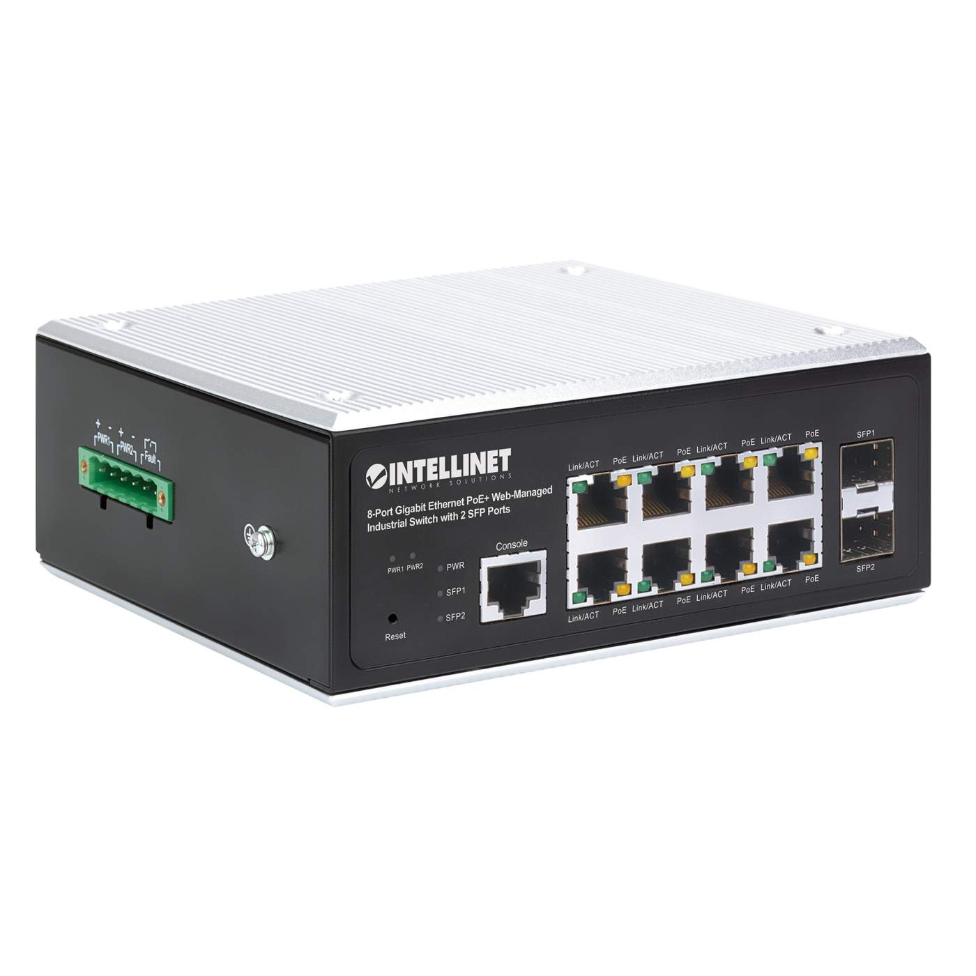 8-Port Gigabit Ethernet PoE+ Web-Managed Industrie-Switch mit 2 SFP-Ports Image 2