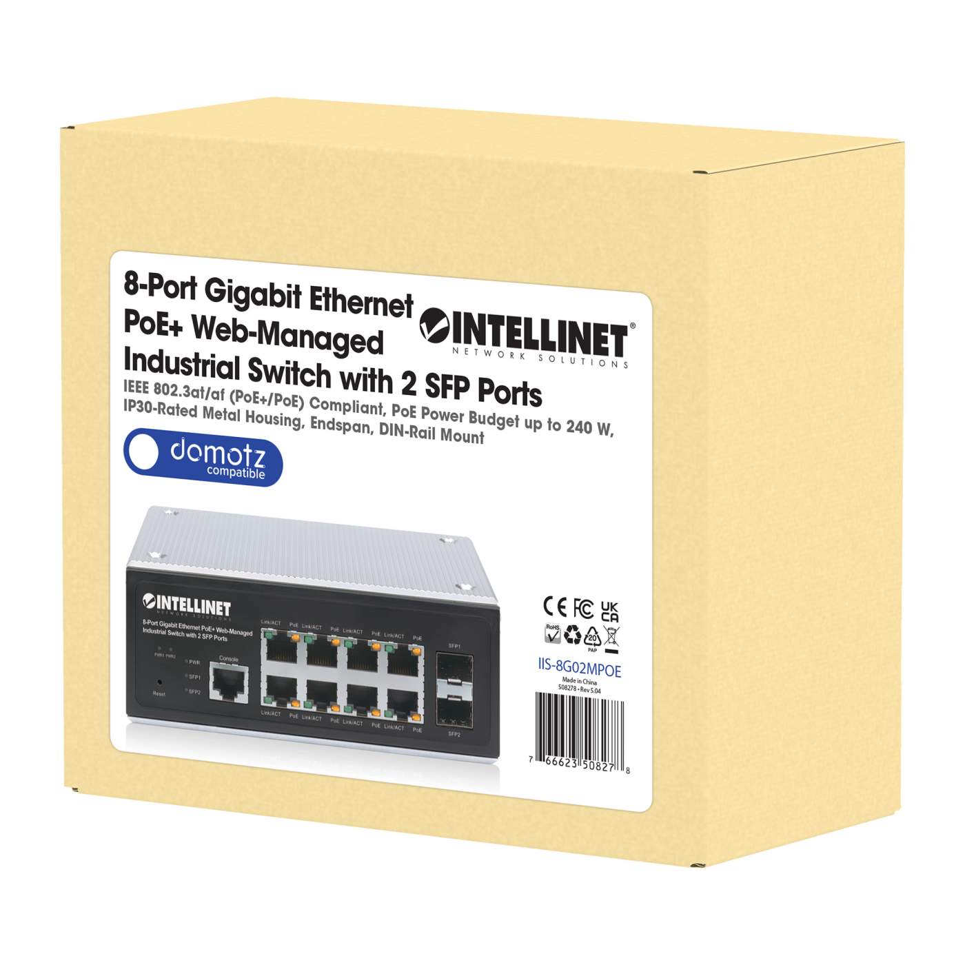 8-Port Gigabit Ethernet PoE+ Web-Managed Industrie-Switch mit 2 SFP-Ports Packaging Image 2