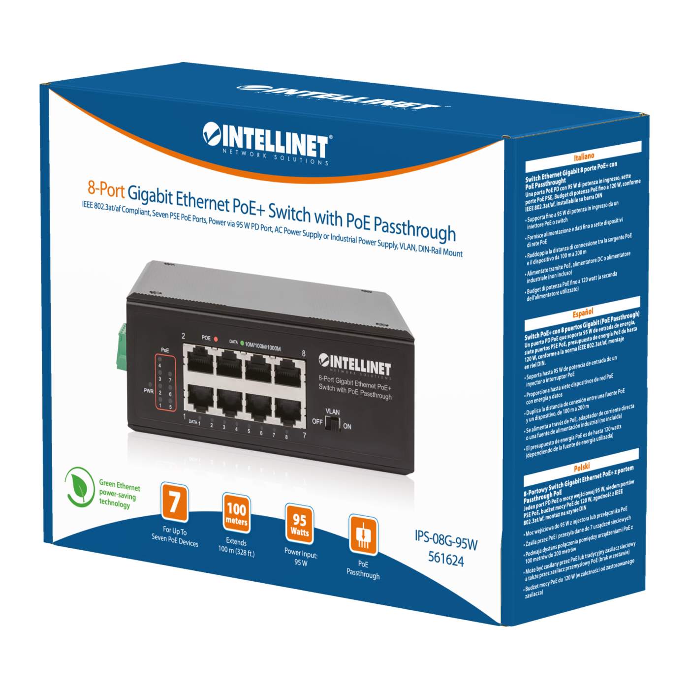 PoE-Powered 8-Port PoE+ Gigabit Industrie-Switch mit PoE-Passthrough Packaging Image 2